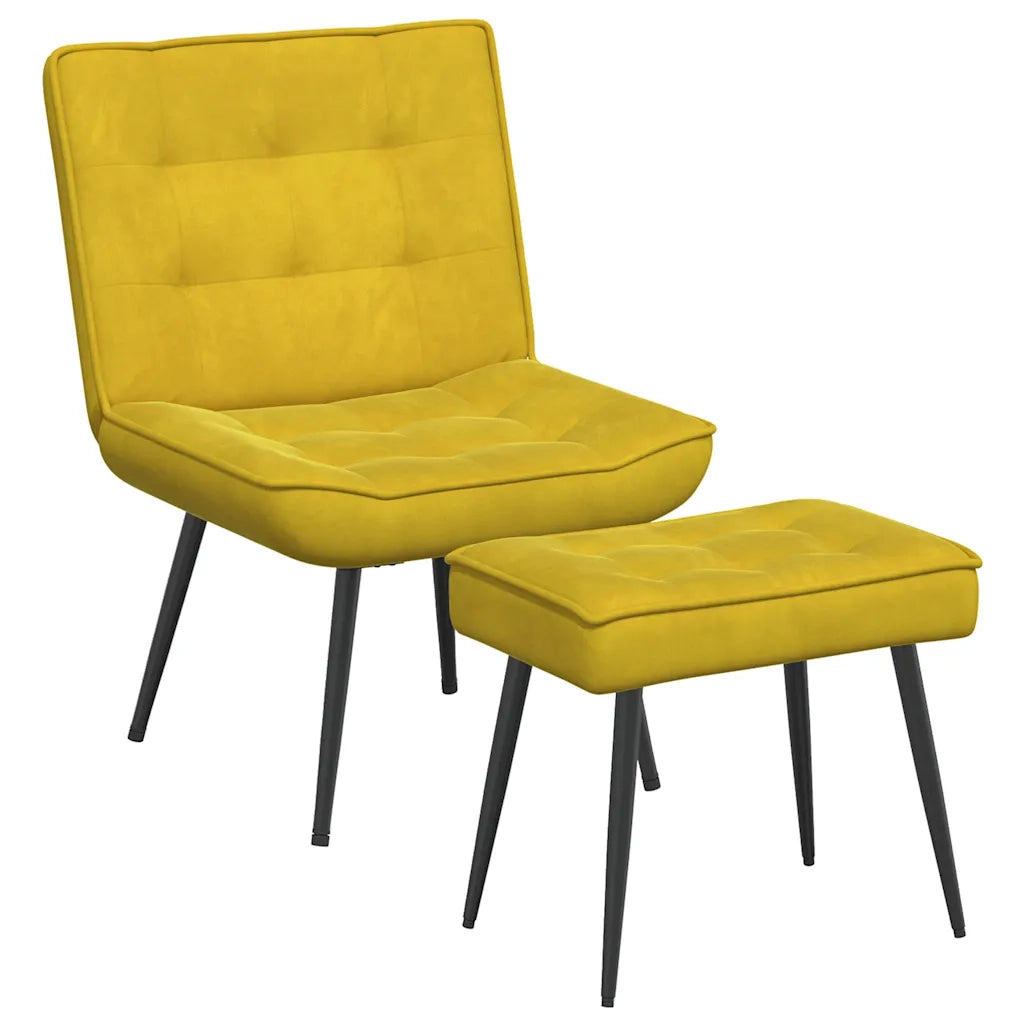 Divano Sedia-Poltrona Relax con Poggiapiedi Giallo in Velluto 225356
