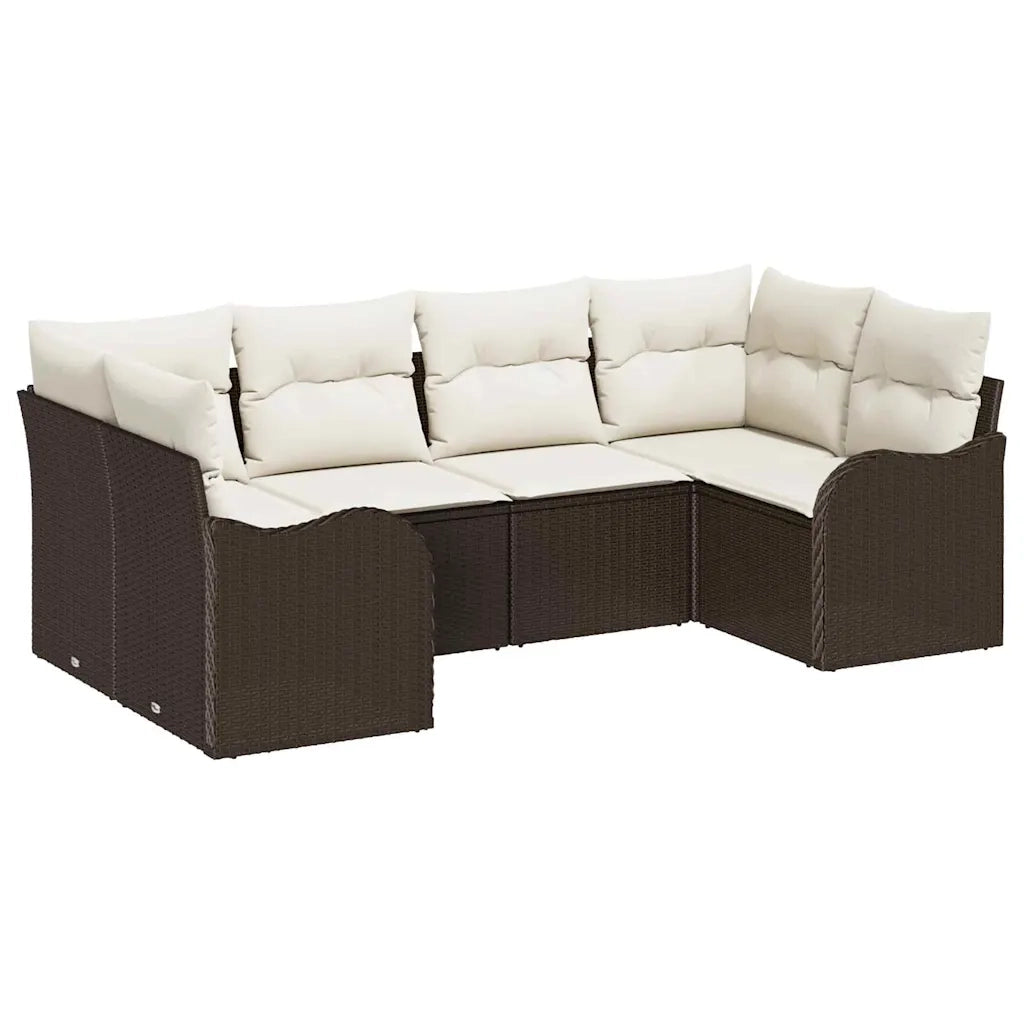 Set Divano da Giardino 6 pcs Marrone e bianco Poly Rattan