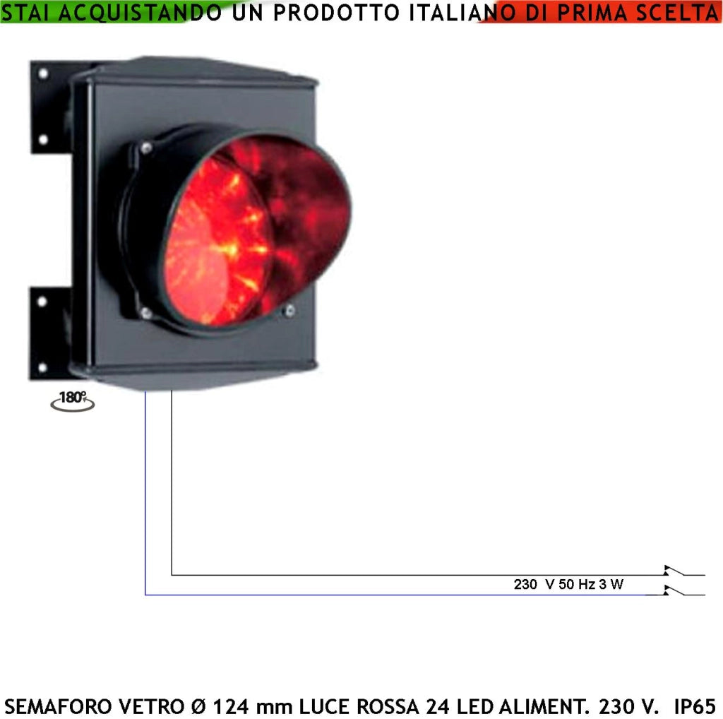 Semaforo Luce 24 Led Rossi Lampeggiante 230 V Omologato Corpo Profilato Alluminio IP65 Supporti di Fissaggio ABS Orientabile 180° Segnalazione Allarme Stop Ripetitore Pericolo Fisso Garage Condominio