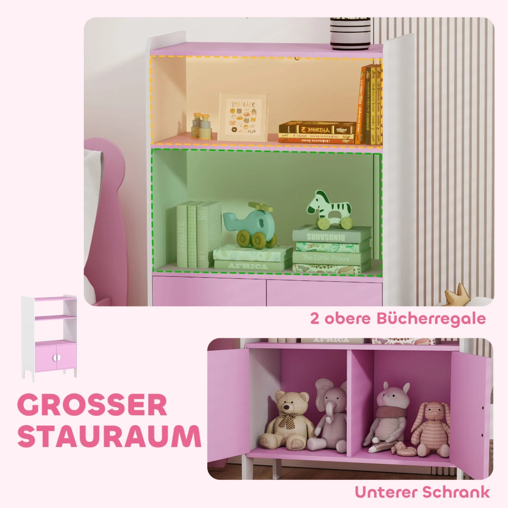 Libreria per bambini con 2 scaffali e 2 ante ¨C zephmum ¨C rosa e bianco