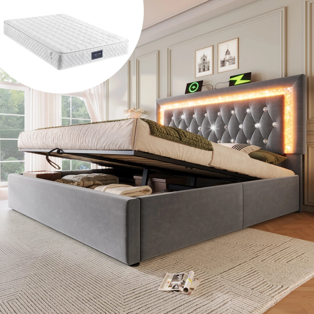 Letto matrimoniale contenitore 160x200 cm grigio con materasso