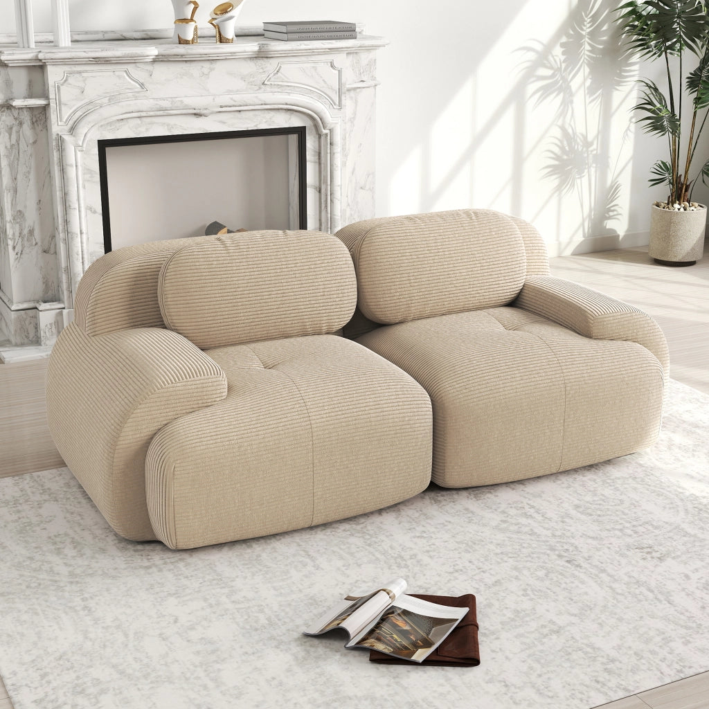 Divano modulare 2 208x103x75 cm; senza telaio con braccioli curvi; seduta antiscivolo ad alta densità; tessuto velluto a coste; beige