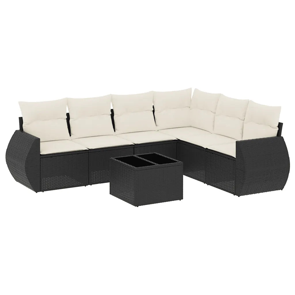 Set Divani da Giardino con Cuscini 7pz Nero Polyrattan