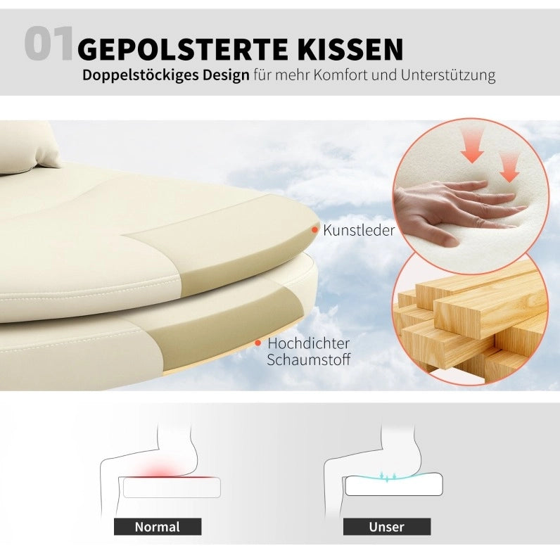 Sedia da ufficio armless con rivestimento in ecopelle beige, regolabile in altezza e con ruote