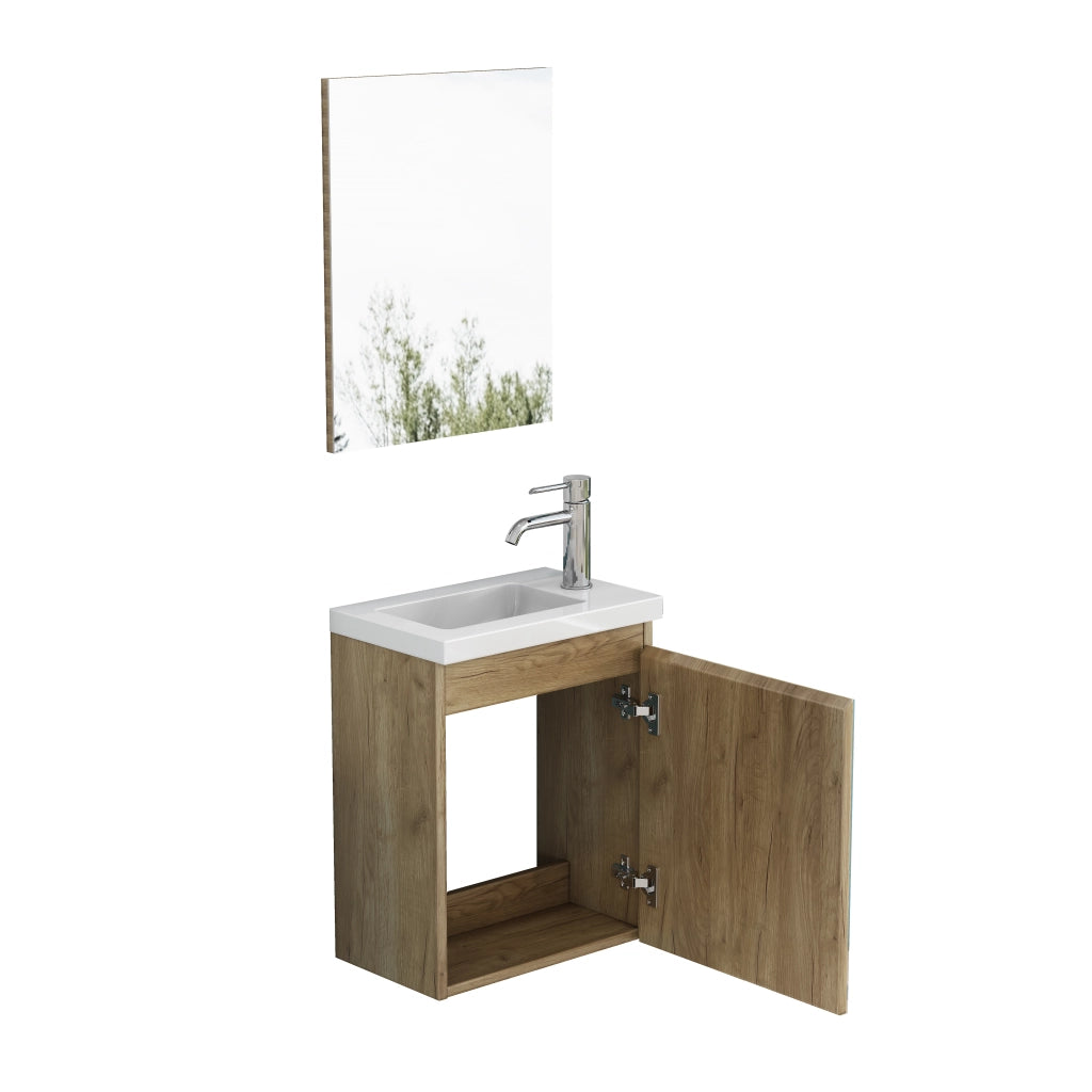 Set mobile bagno sospeso bianco con lavabo integrato e specchio LED