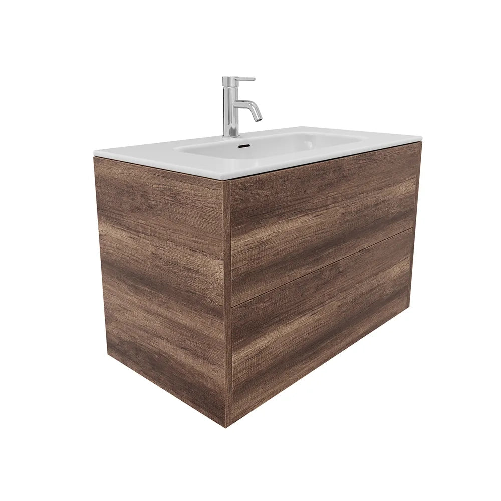 Mobile bagno sospeso 100cm due cassetti apertura push&pull rovere barok con lavabo | Galdor