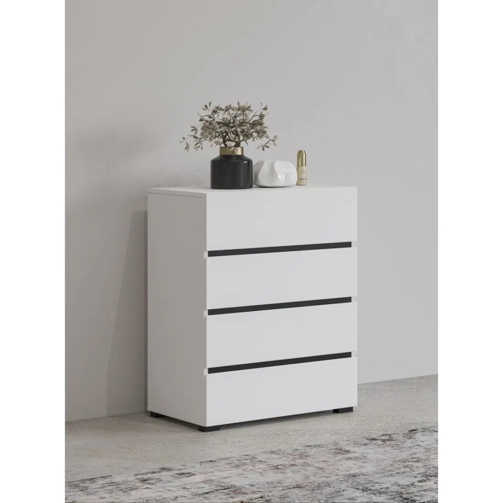 Piccolo buffet HAVANA – 4 cassetti – Bianco e nero – Design moderno e compatto