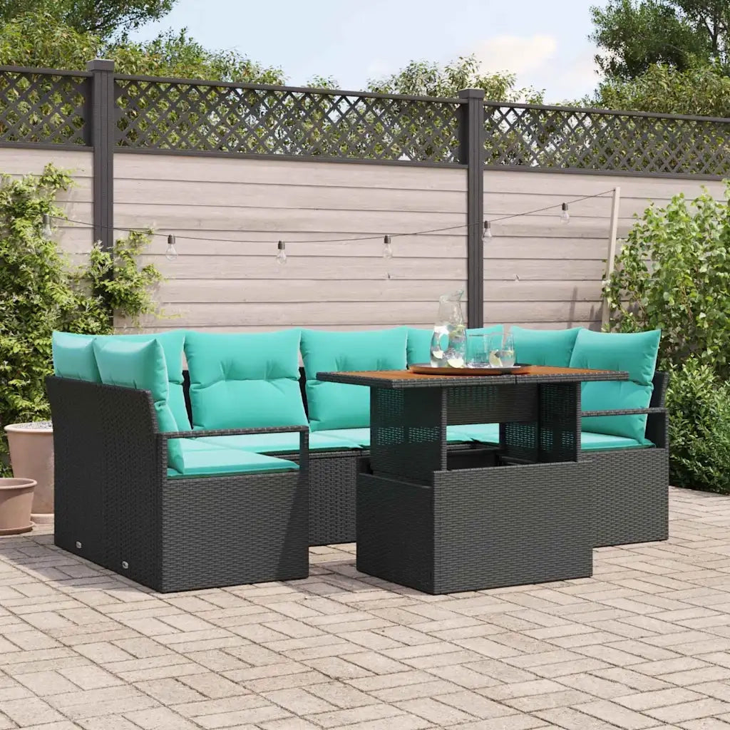 Set Divano da Giardino con cuscino 7 pcs Nero e blu 3349668