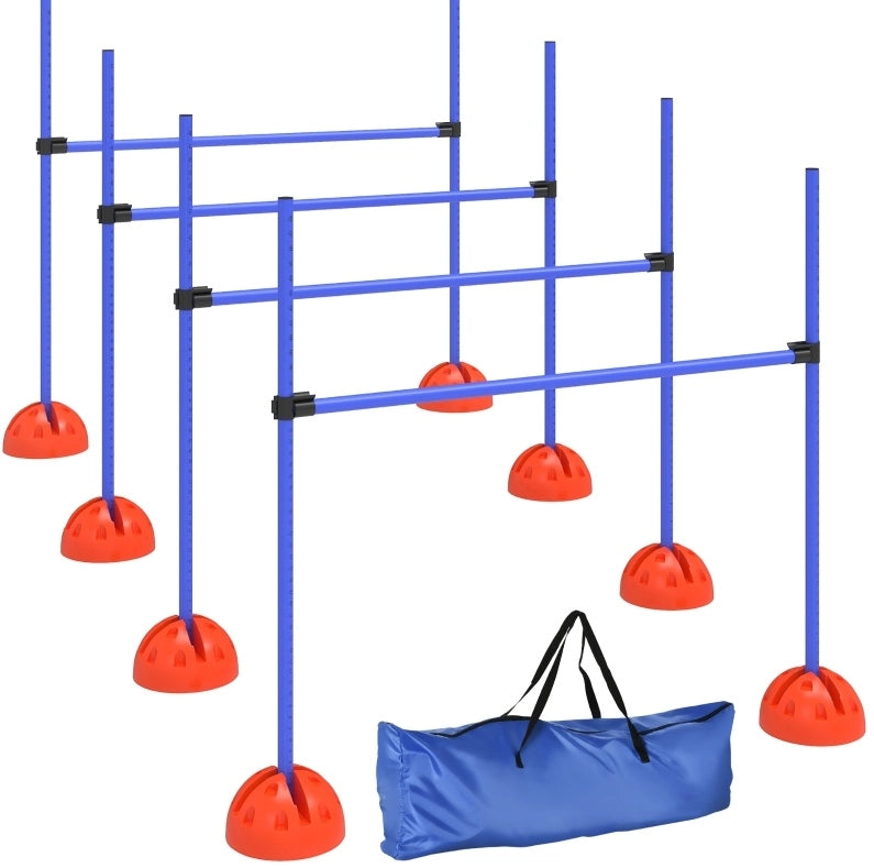 Set agility per cani ULEVR con 4 ostacoli regolabili in altezza e borsa per trasporto, blu