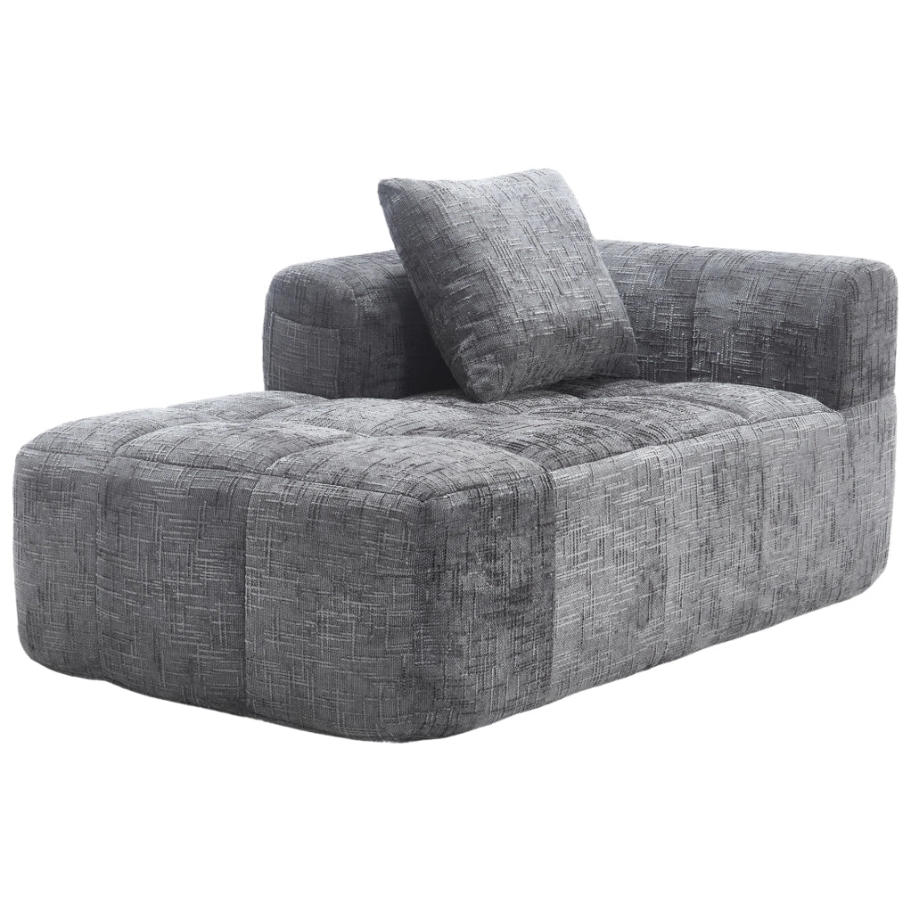 Divano chaise longue 158x90x60 cm con tasche laterali e cuscino in chenille grigio