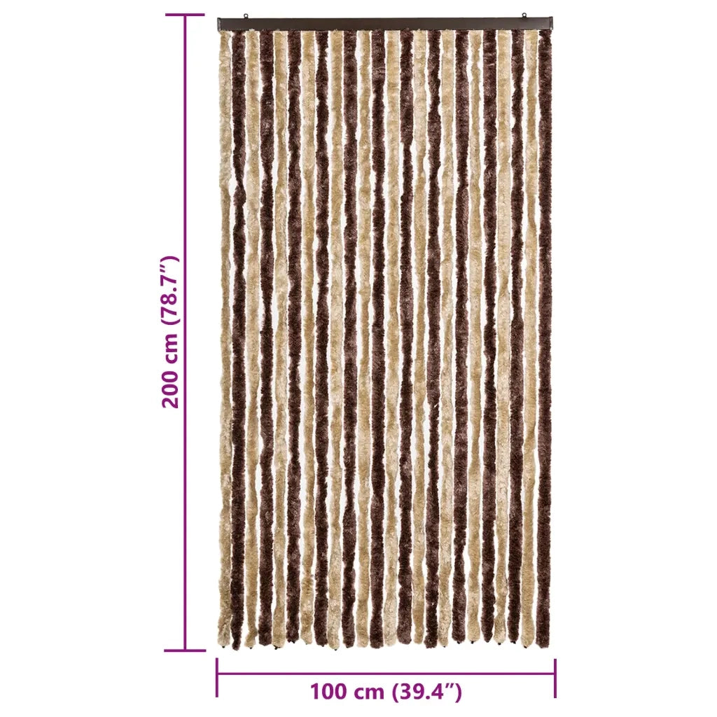 Tenda Antimosche-Zanzariera Beige e Marrone Chiaro 100x200 cm in Ciniglia
