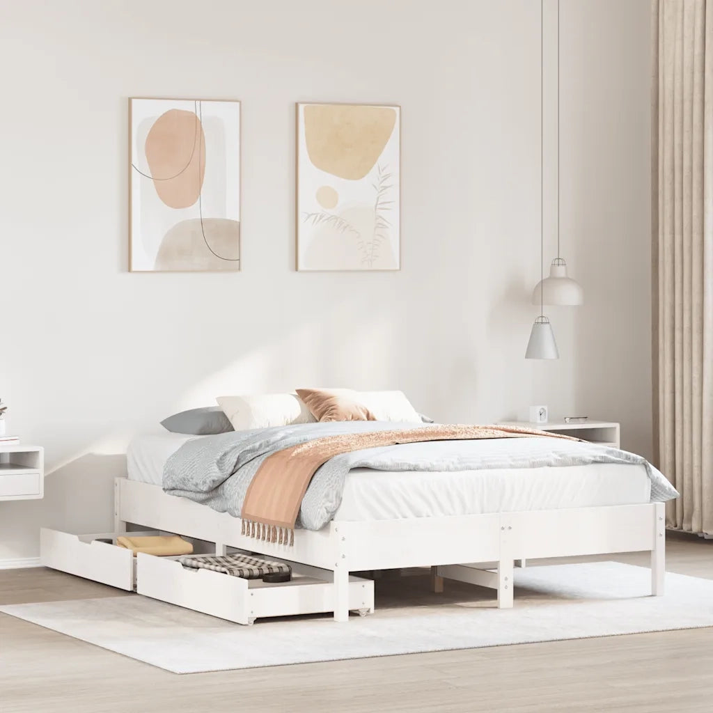 Letto senza Materasso-Struttura Letto Bianco 150x200 cm Legno Massello di Pino 270740