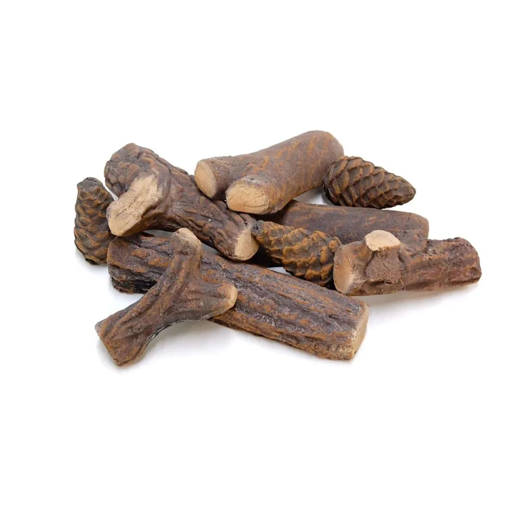 Set 9 Tronchetti Decorativi per Stufe e Camini in Ceramica Effetto Legno