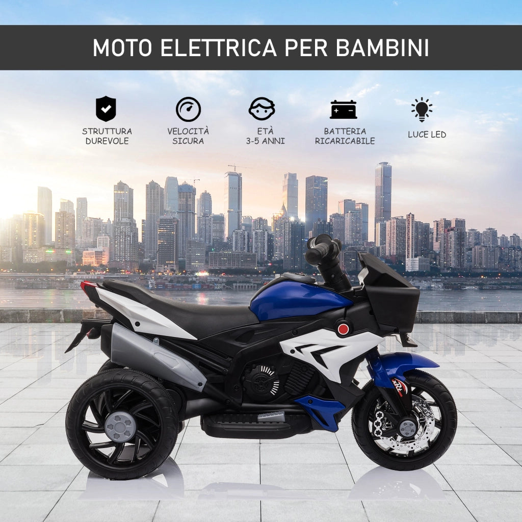 Moto Elettrica per Bambini 6V 3 Ruote Nera e Blu