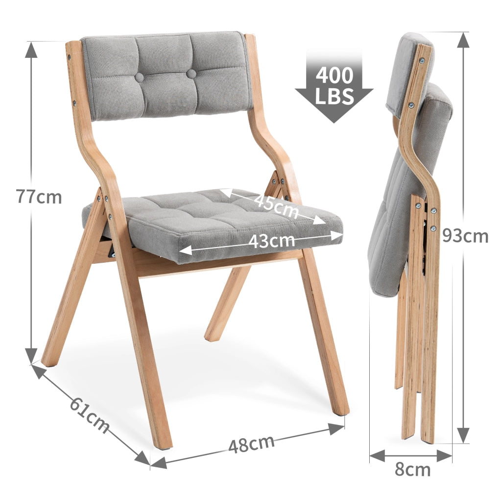 Set di 2 sedie pieghevoli imbottite in legno grigio