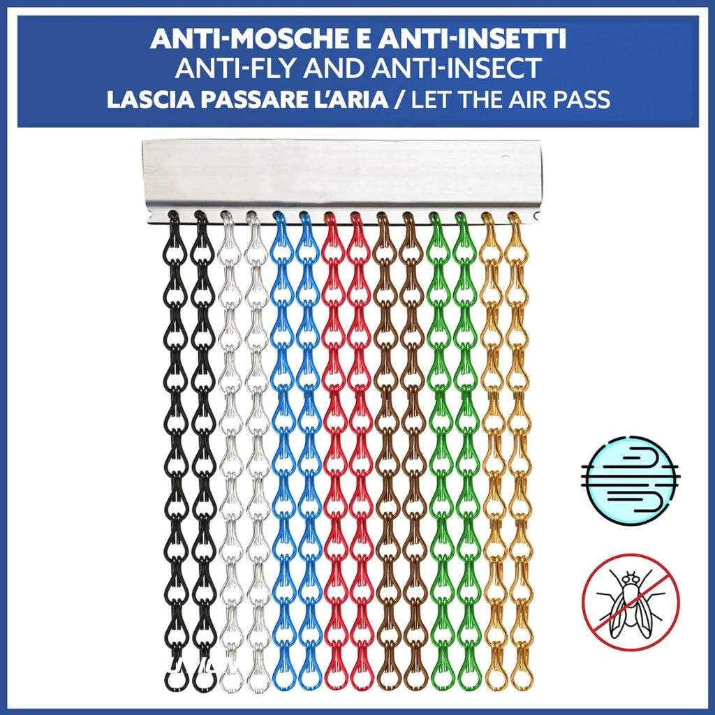 Tenda Catena Antimosche Alluminio Argento | Largh. 1,40m x Alt. 2,20m | Protezione Insetti, Porta, Esterno, Interno, Casa, Ufficio