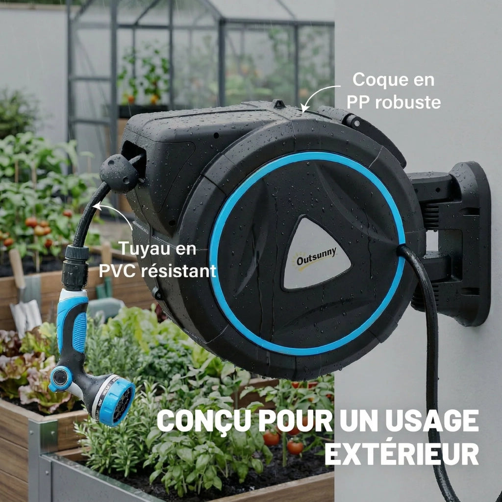 Avvolgitubo per irrigazione a parete 55 x 31 x 50 cm autorettrattile maniglia portatile giardino moderno contemporaneo in PP blu 21_0005662