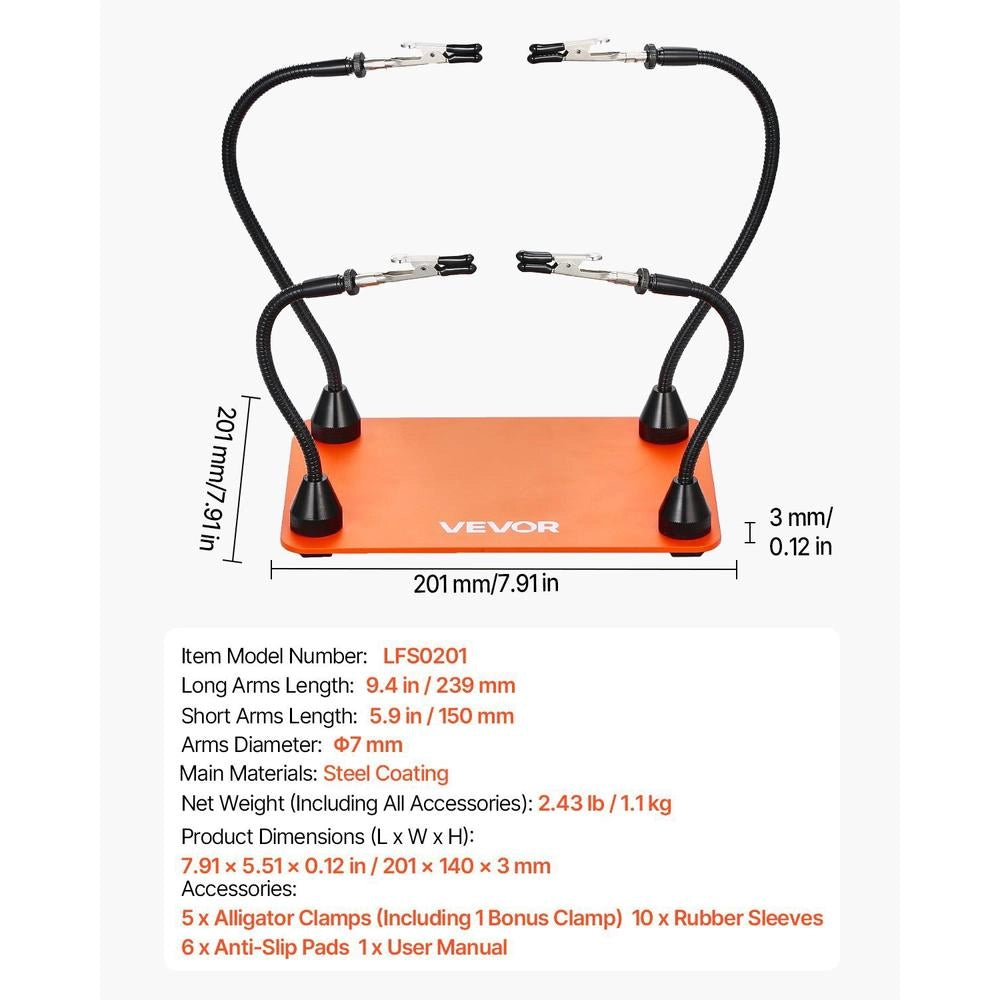 Soldering Aid Third Hand 201x140x3 Mm, Magnetic Soldering Station, 4 Flexible Arms, With Alligator Clips And Non-slip Steel Base, For Electronic Repairs, Crafting, Hobbies, DIY