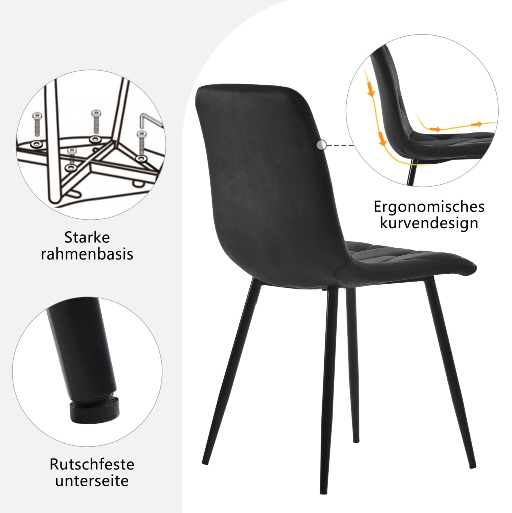 SEDIA da pranzo in velluto nero Set da 4 pezzi