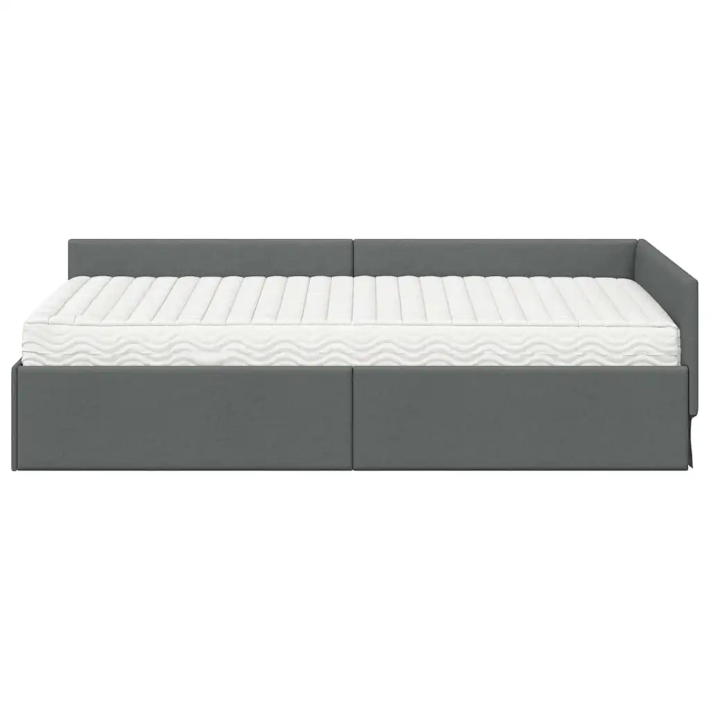 Struttura Letto Angolare con Materasso 2 pcs Grigio Tessuto