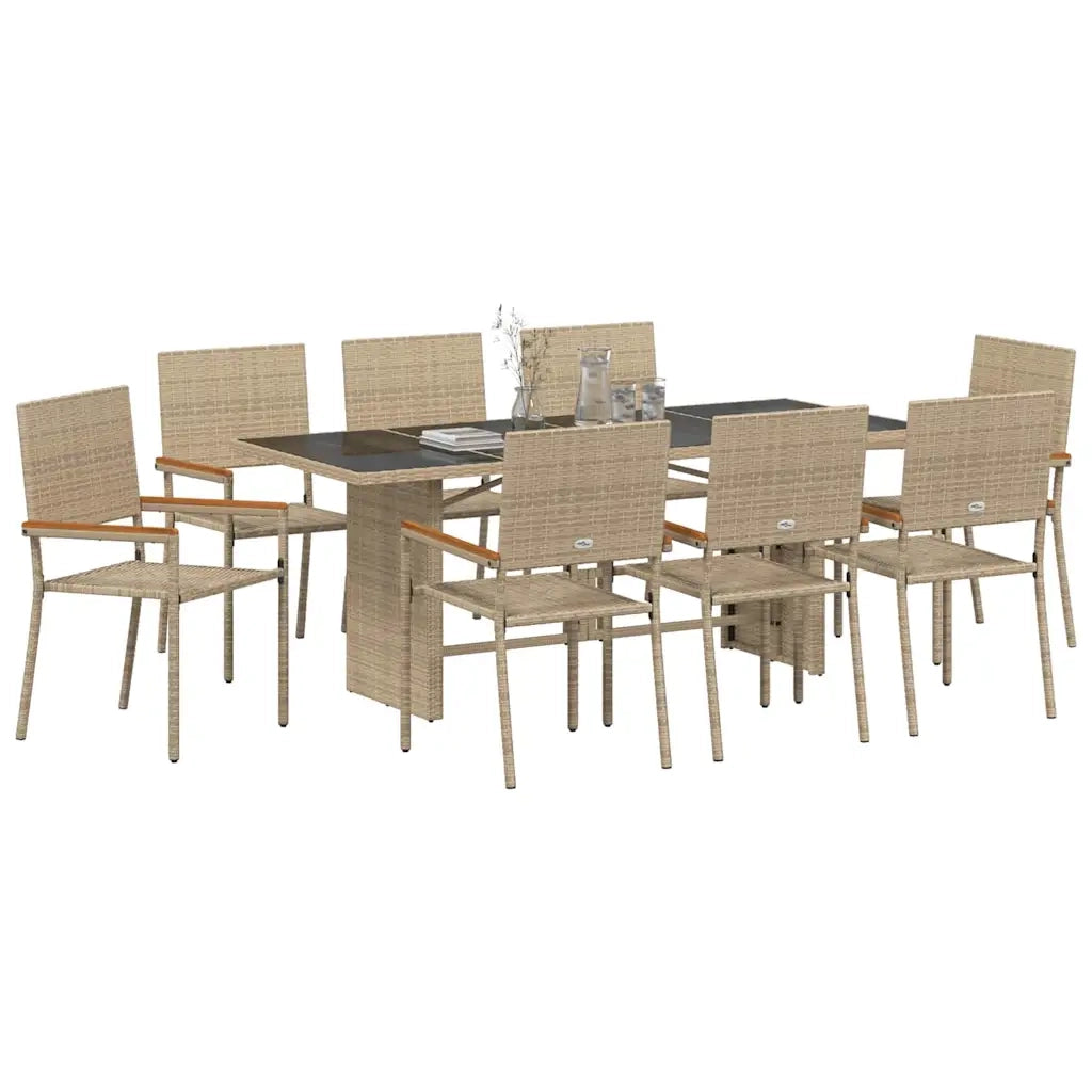 Set da Pranzo per Giardino 9 pcs Beige polyrattan
