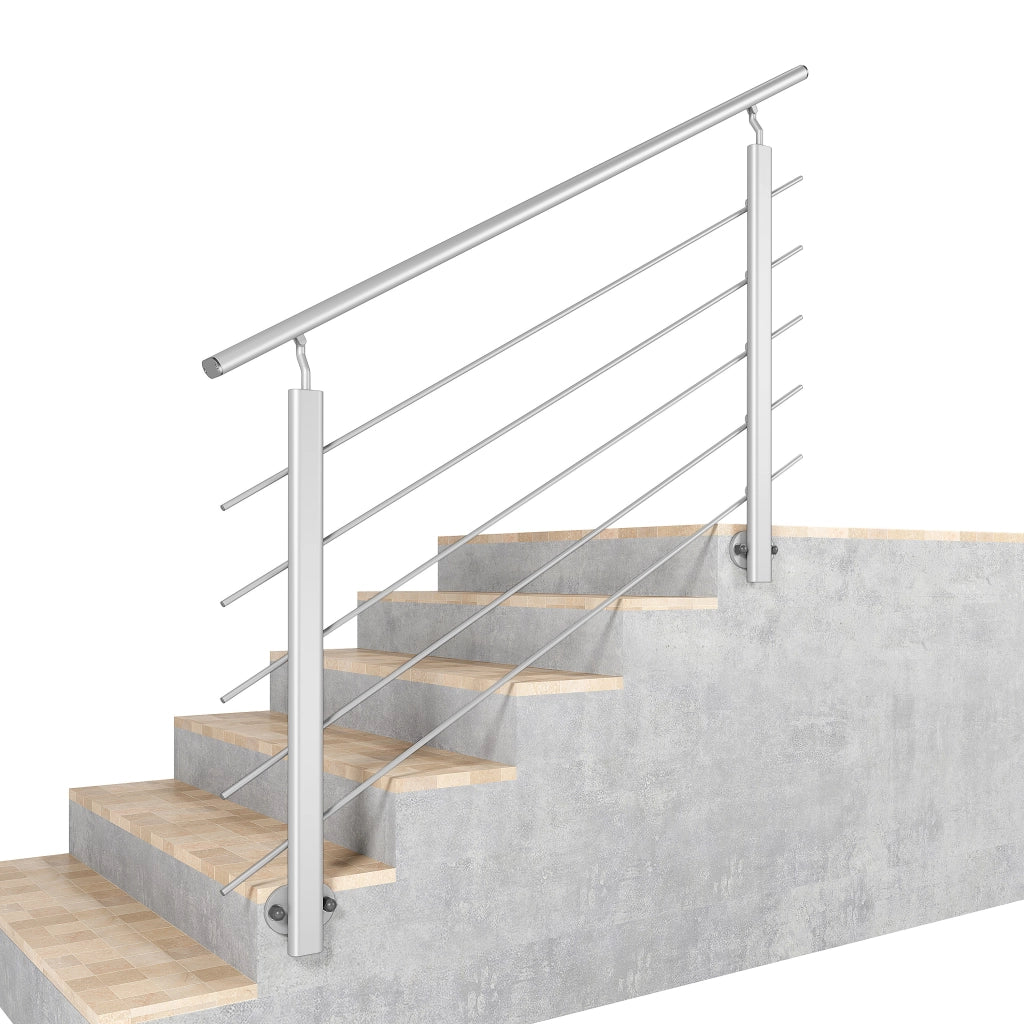 Ringhiera kit in alluminio , Corrimano per scala Lungh. 150 cm, Montaggio laterale, uso interno ed esterno, argento opaco