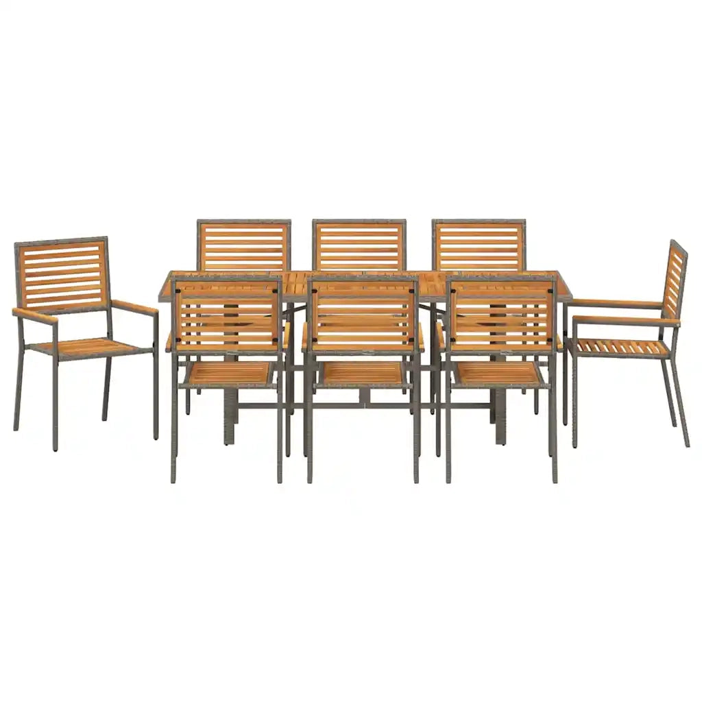 Set da Pranzo per Giardino 9 pcs Grigio e Marrone polyrattan