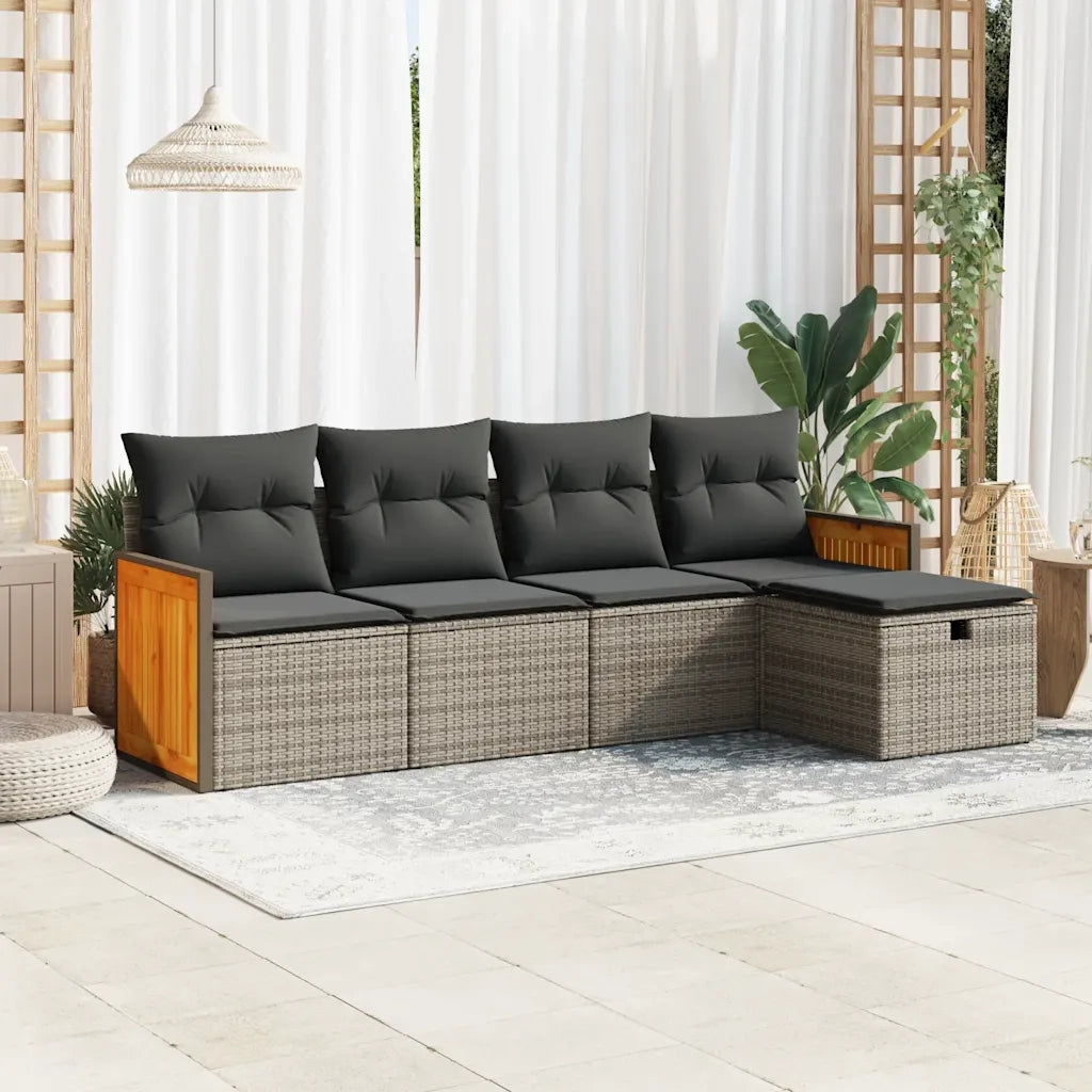 Set Divano da Giardino 5 pz | Set Salotto da Giardino con Cuscini Grigio in Polyrattan