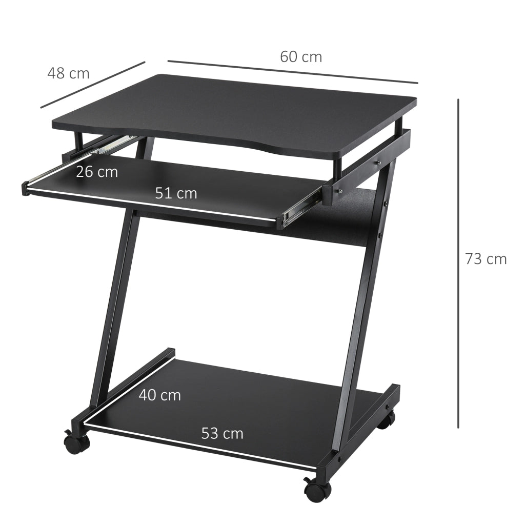 Scrivania con Ruote e Ripiano per Tastiera ¨C Minimal ¨C Nero 60x48x75 cm