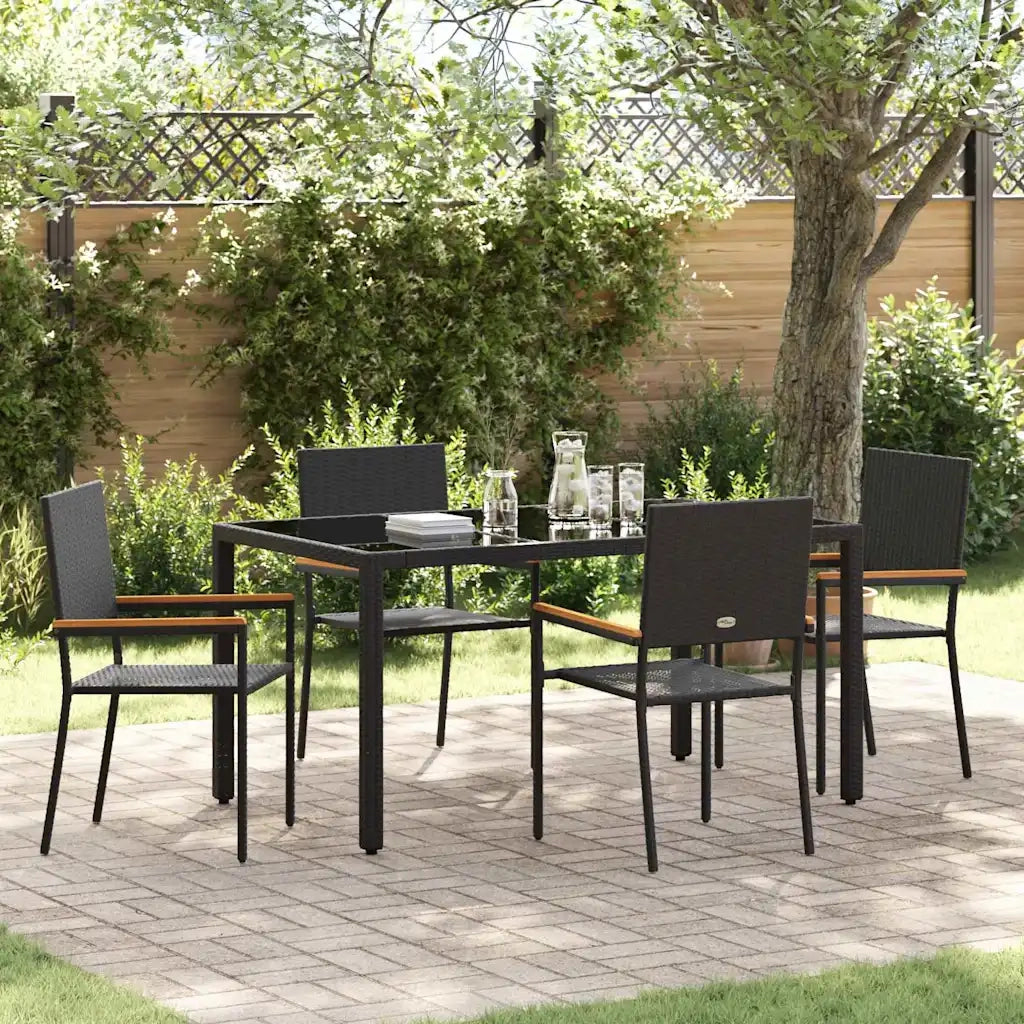 Set da Pranzo per Giardino 5 pcs Nero polyrattan