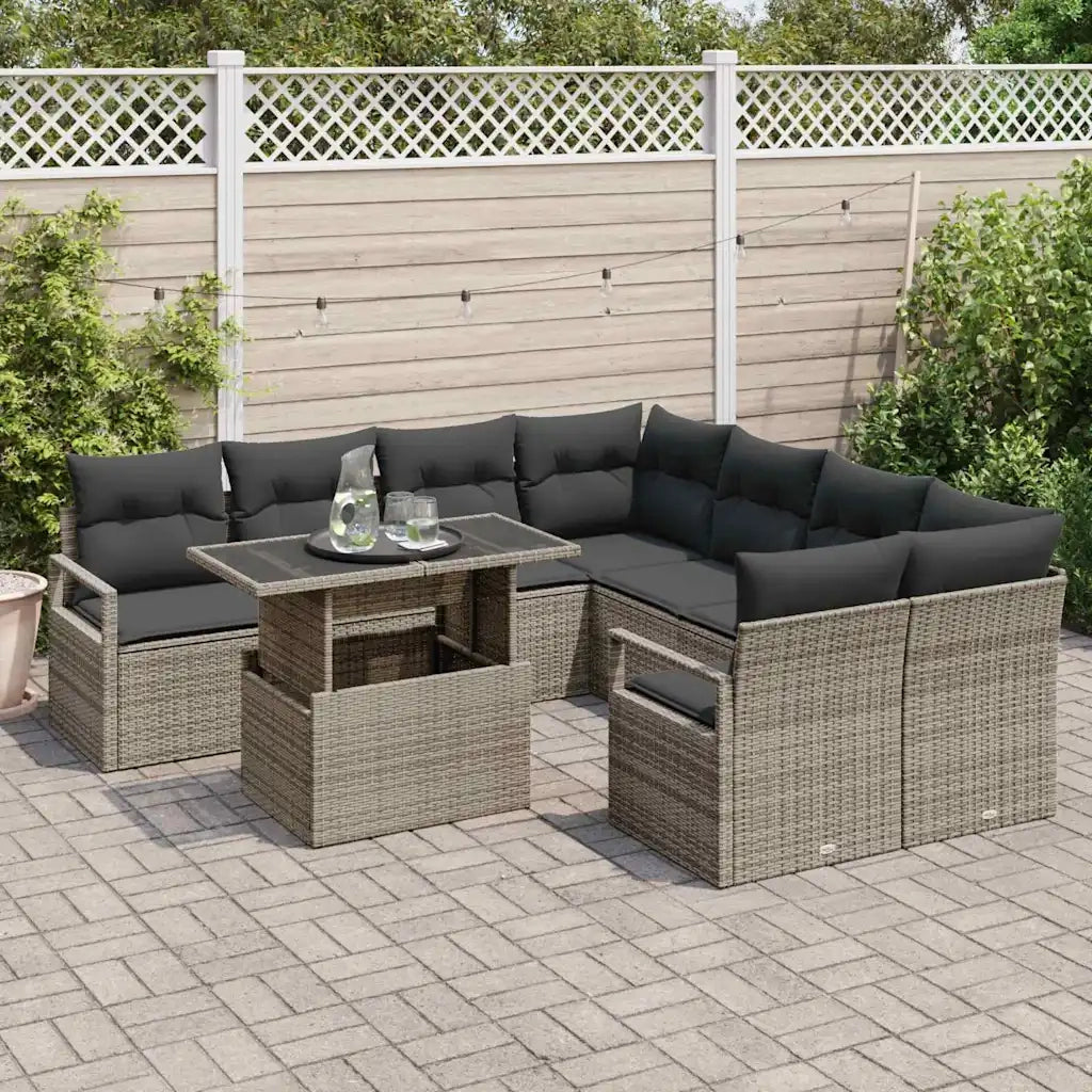 Set Divano da Giardino con cuscino 9 pcs Grigio polyrattan 3348795