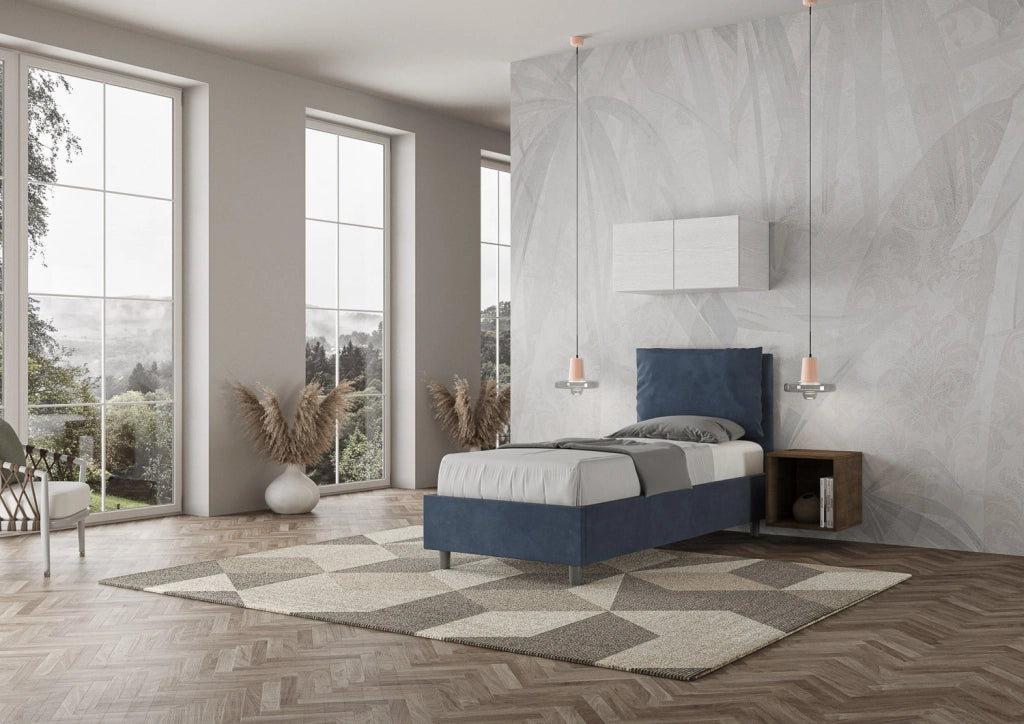 Letto Singolo 80x200 cm con Rete e Contenitore Antea Blu