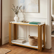 Tavolo consolle con 2 ripiani MDF e metallo oro e bianco