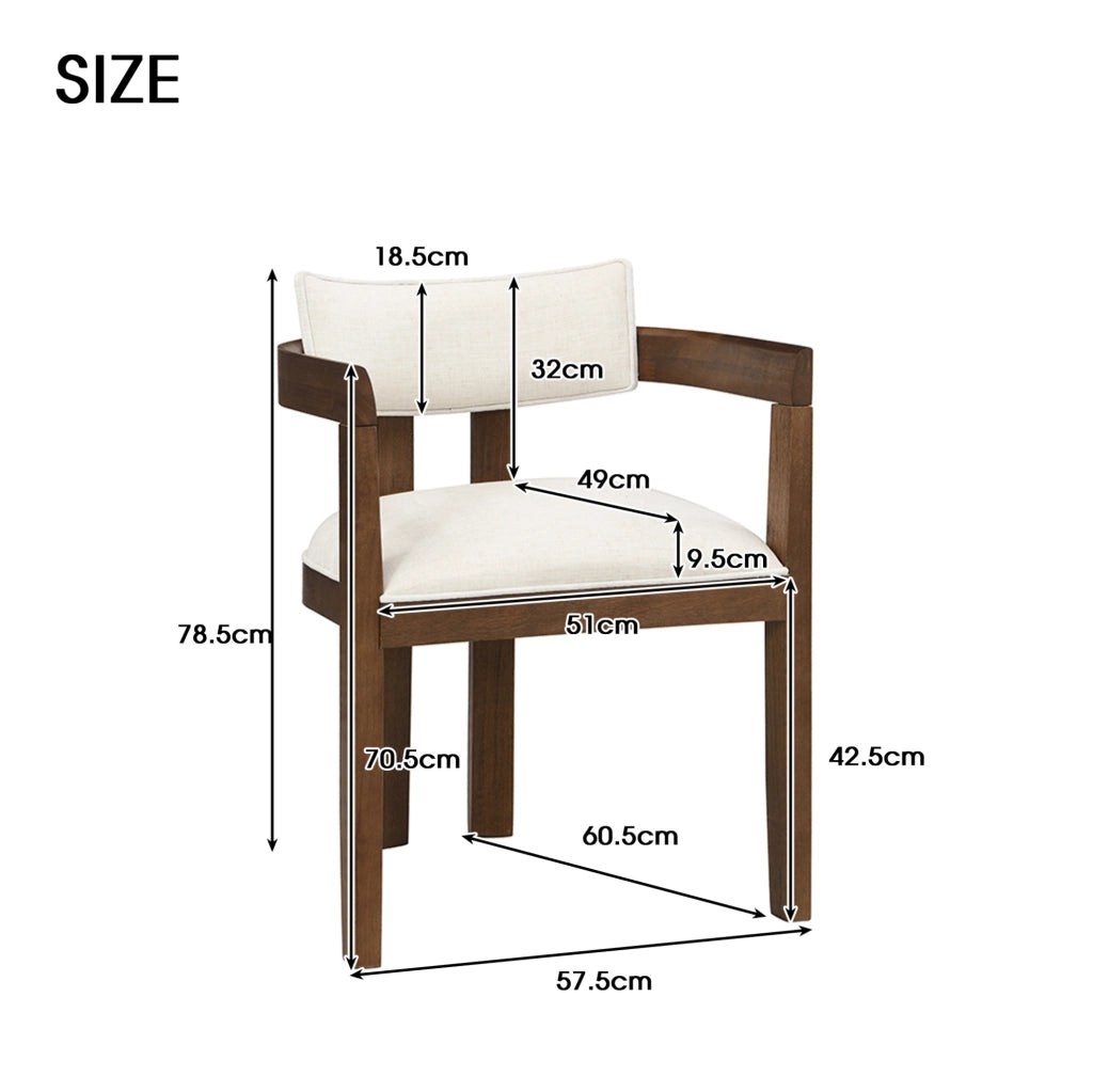 SEDIA con braccioli Set da 6 pezzi Legno massello e lino colore noce