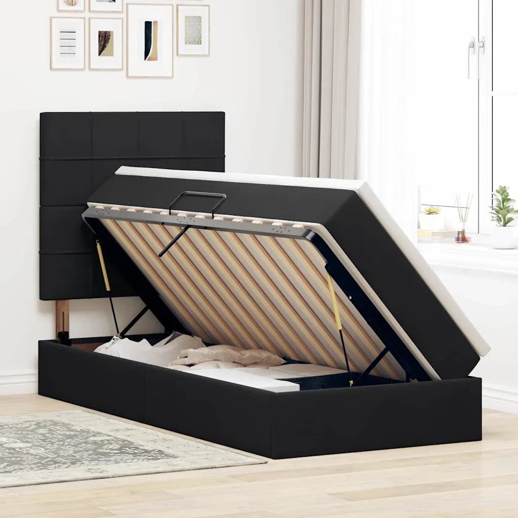 Letto con contenitore e LED con led Nero 90 x 200 cm Velluto