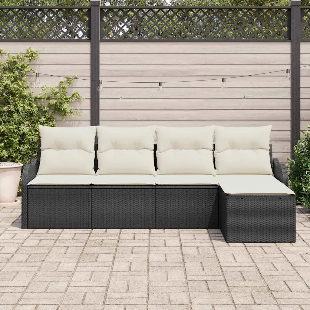 Set Divano da Giardino con cuscino 5 pcs Nero Poly Rattan