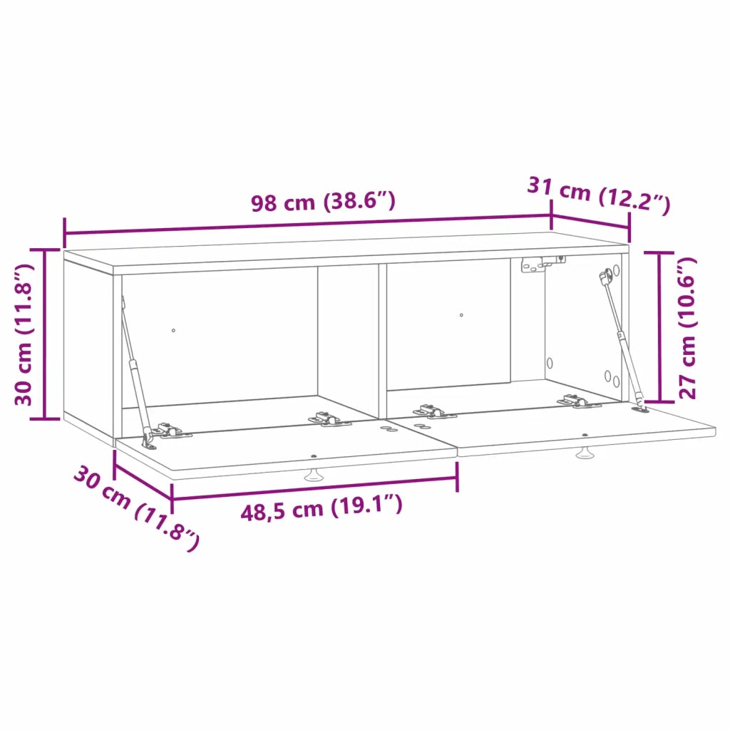 Mobile Porta TV da Muro-Credenza per TV sospesa Rovere Fumo 98 x 31 x 30 cm 630701