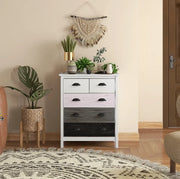 Cassettiera bianca in MDF 70x38x85 cm, 5 cassetti e kit antiribaltamento