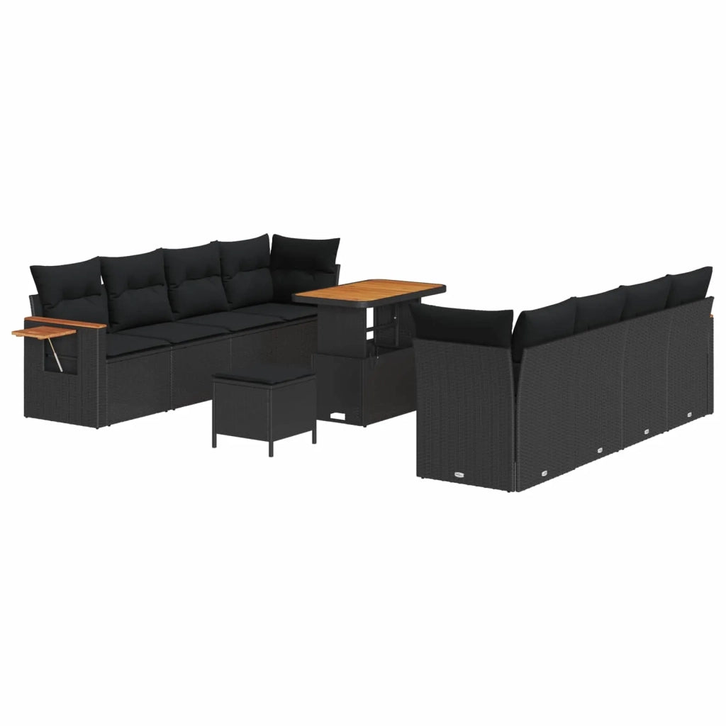 Set Divano da Giardino con cuscino 12 pcs Nero polyrattan