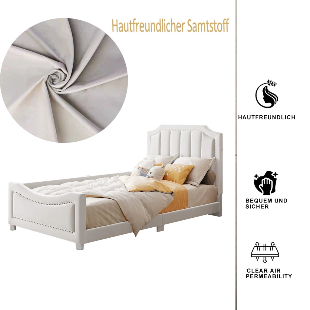 Letto Imbottito Multifunzione ¨C MINIMAL ¨C Flanella Beige 90x200, con Schienale e Braccioli