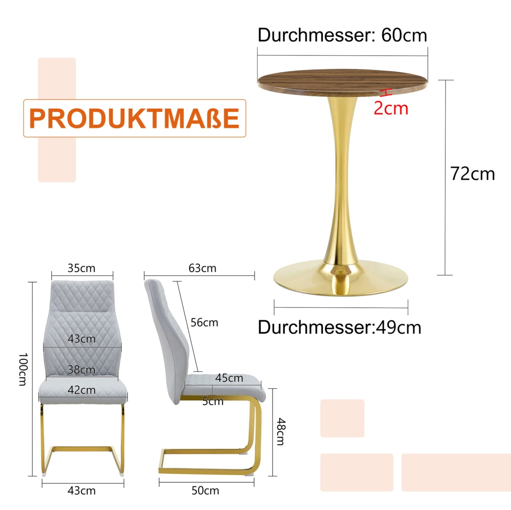 Set tavolo rotondo Ø60 cm e 2 sedie grigio chiaro