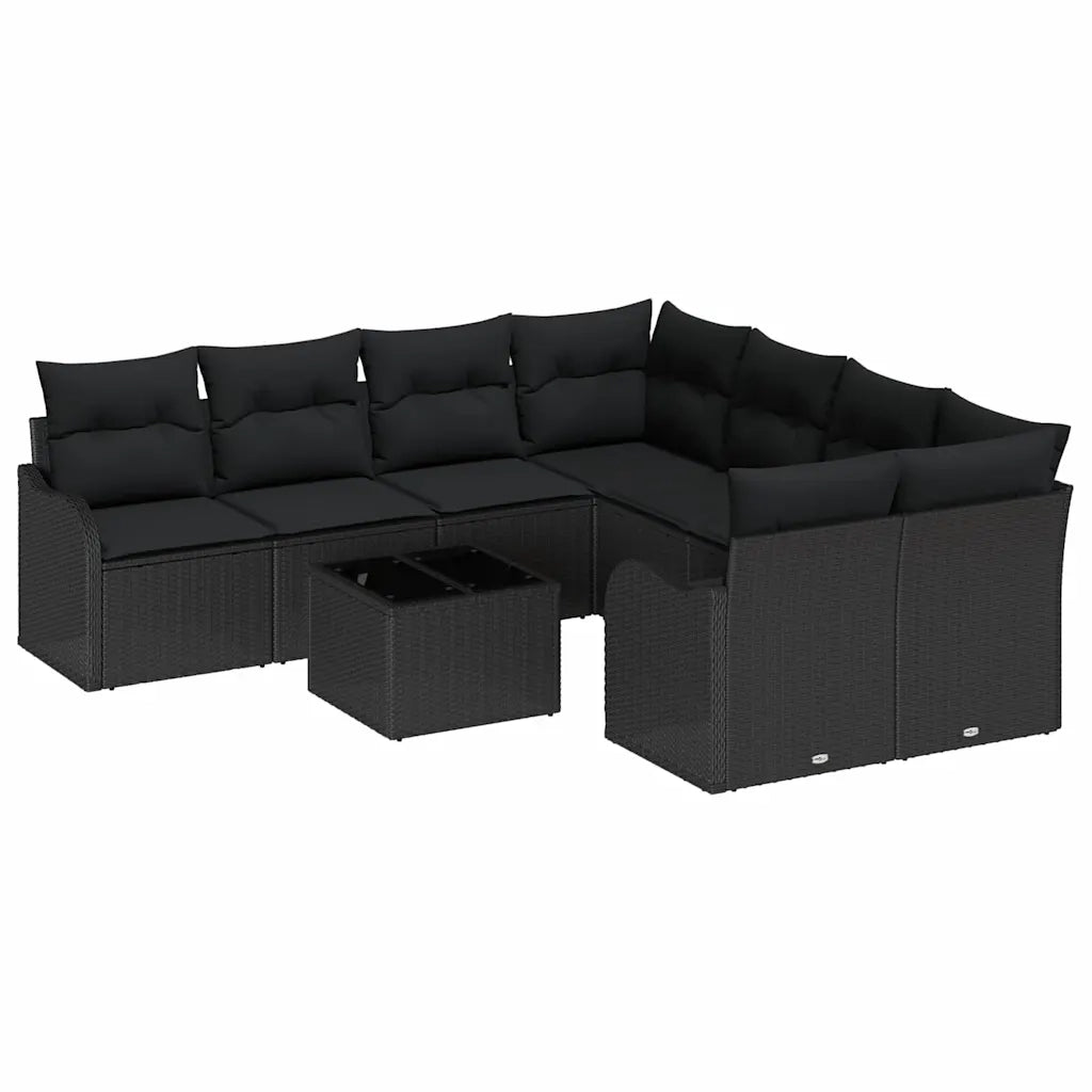 Set Divano da Giardino con cuscino con archiviazione 9 pcs Nero