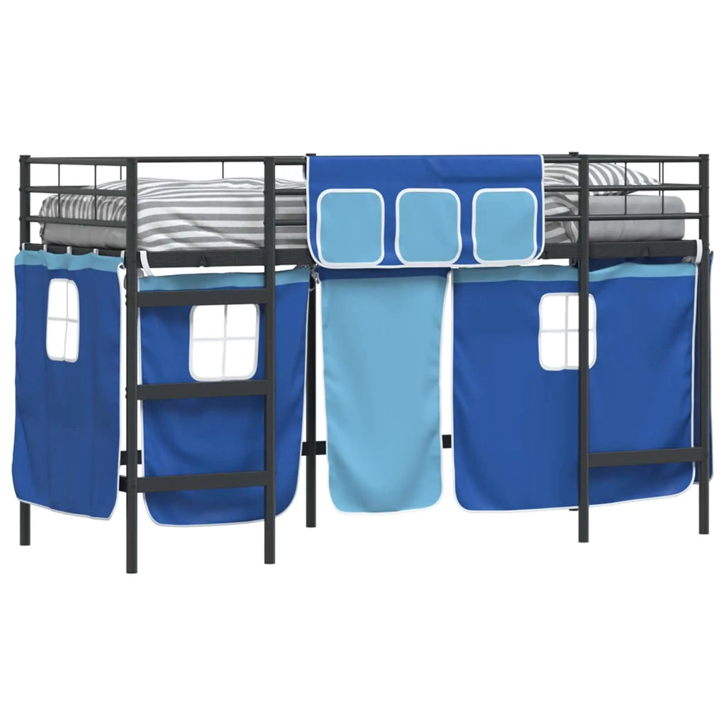Struttura del Letto Loft per Bambini con Tendine Nero e Blu