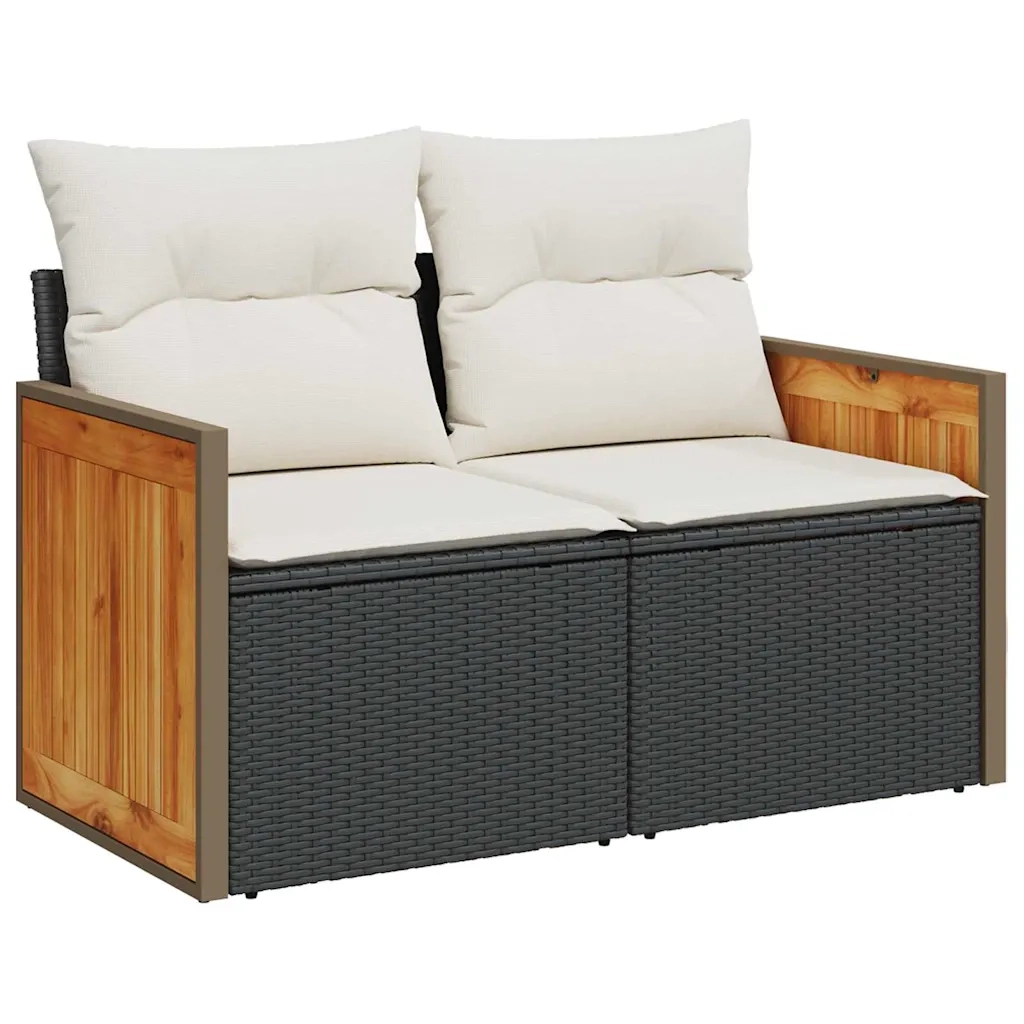 Set Divano da Giardino 13 pcs Nero e Crema polyrattan