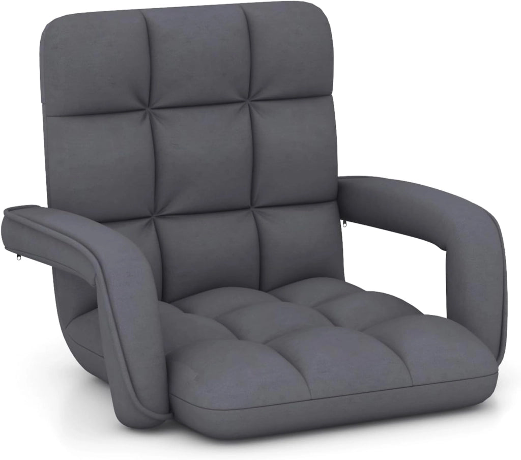Sedia da Pavimento con Supporto Lombare, Poltrona Divano Regolabile a 6 Posizioni con Braccioli, Chaise Lounge per Soggiorno Camera da Letto, 60x64x54 cm
