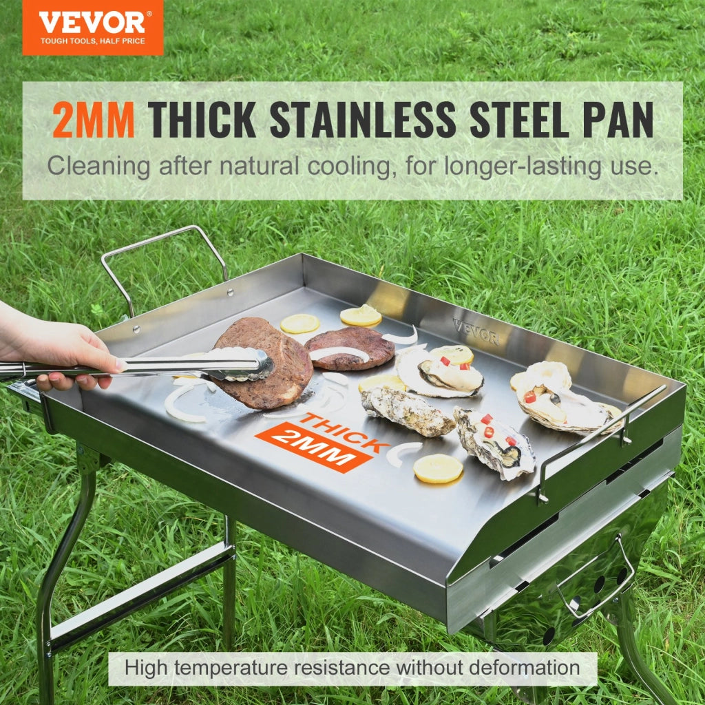 Piastra Griglia Rettangolare in Acciaio Inox GP23 608x403x99mm, Piastra Antiaderente Robusta per Barbecue e Griglia a Gas, Argento