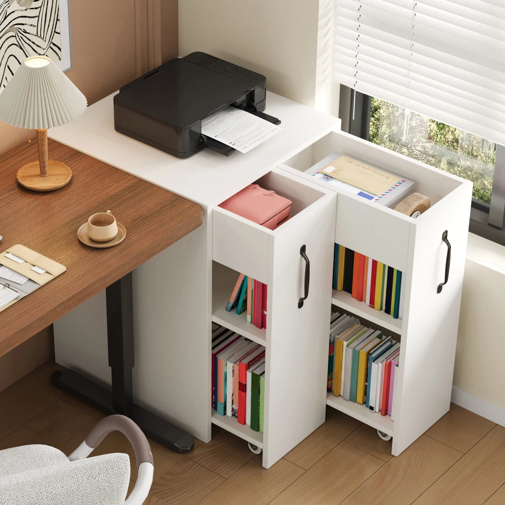 Libreria con Ruote e Cassetti ¨C MINIMAL ¨C Legno, Ripiani, 52x50x75 cm