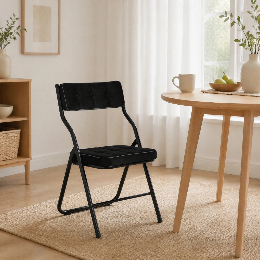 Sedia pieghevole 2 pezzi 47x46x80 cm nera – schienale imbottito, senza montaggio