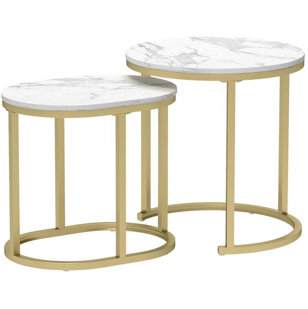 TAVOLINI DA SALOTTO Set da 2 pezzi Ø50 cm e 60x36 cm MDF Bianco