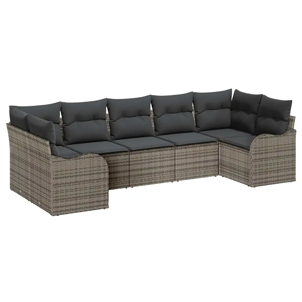 Set Divano da Giardino con cuscino 7 pcs Grigio Poly Rattan